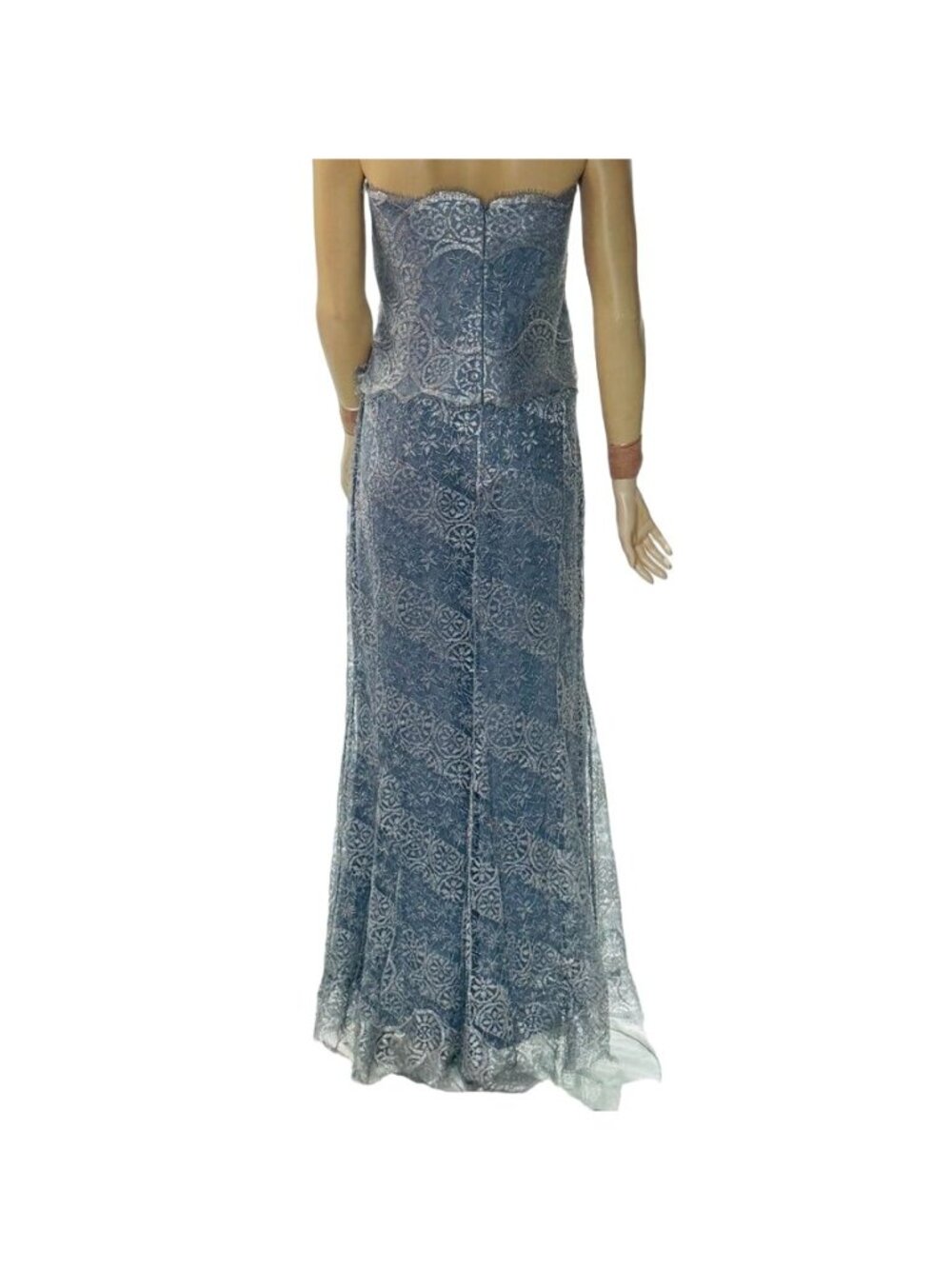 Rickie Freeman Teri Jon Women's Silver Gray Lace Strapless Evening Gown Size 16 - Picture 6 of 16